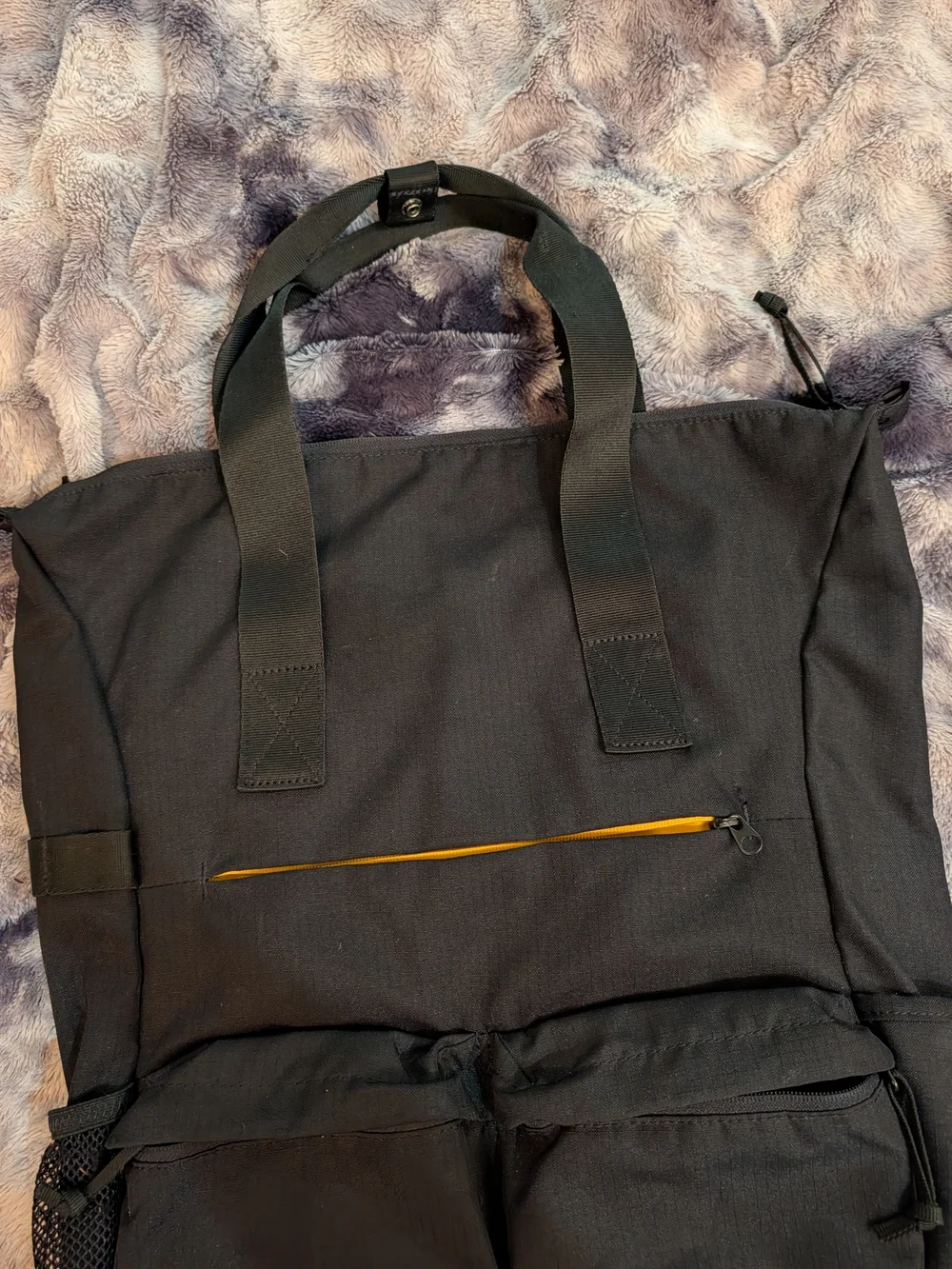 Ikea Black Convertible Backpack Tote with Yellow Zip Accent